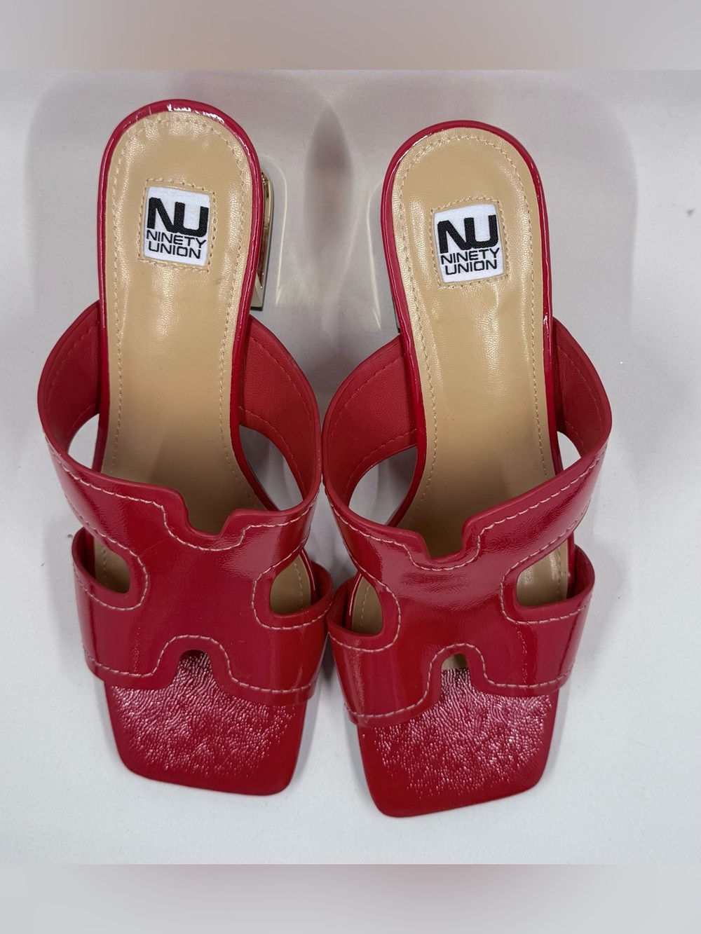 Ninety Union Red Patent Slide Mules